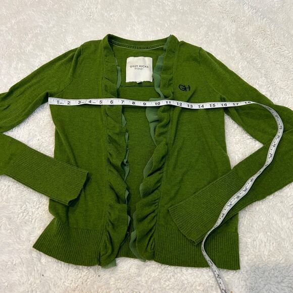 Gilly Hicks Y2K VTG Ruffle Cardigan Womens Size M Green Preppy Logo Cute - Picture 3 of 6